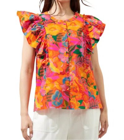 Sugarlips Idalia Flutter Sleeve Top In Orange Floral In Multi