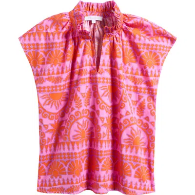 Sugarlips Ikat Ruffle Trim Top In Pink