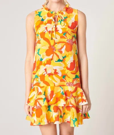 Sugarlips In The Groove Ruffle Trim Mini Dress In Jade Orange Yellow