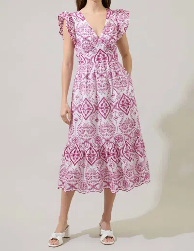 Sugarlips Ines Floral Eyelet Zayla Midi Dress In Magenta/off White