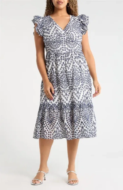 Sugarlips Ines Zayla Eyelet Cotton Poplin Midi Dress In Gray