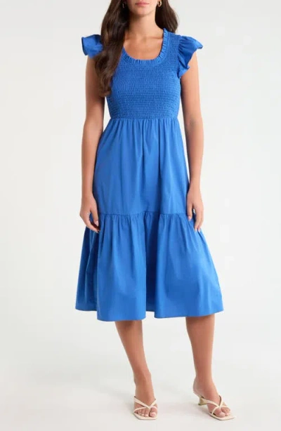 Sugarlips Ingrid Smocked Tiered Cotton Maxi Dress In Blue