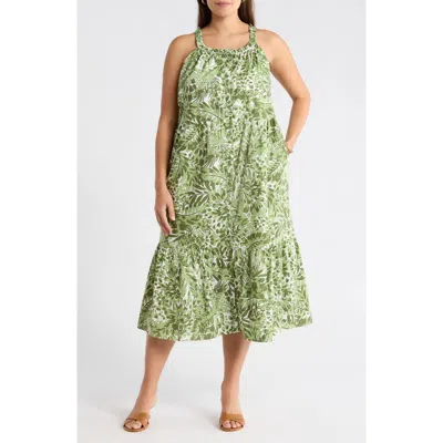 Sugarlips Irenan Leaf Zelie Cotton Midi Dress In Multi