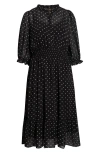 Sugarlips Irene Rosaly Bow Print Long Sleeve Smock Waist Dress In Black