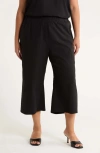 Sugarlips Isha Wide Leg Cotton & Linen Blend Capri Pants In Black