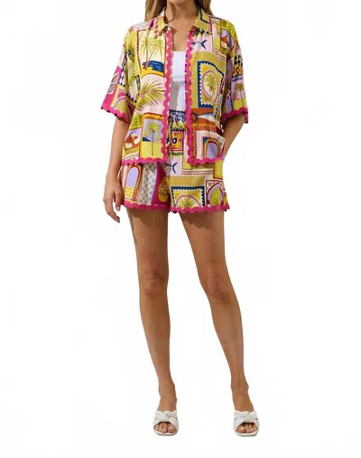 Sugarlips Island Sunset Postcard Button Shirt In Multi