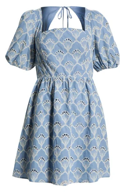 Sugarlips Ivana Eyelet Smocked Minidress In Blue