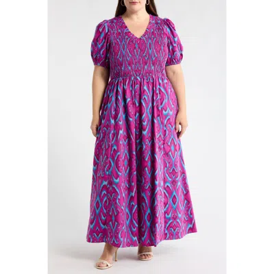 Sugarlips Ivani Abstract Brenty Smocked Maxi Dress In Purple