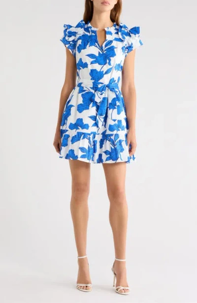 Sugarlips Ivonna Floral Ruffle Cotton Minidress In White