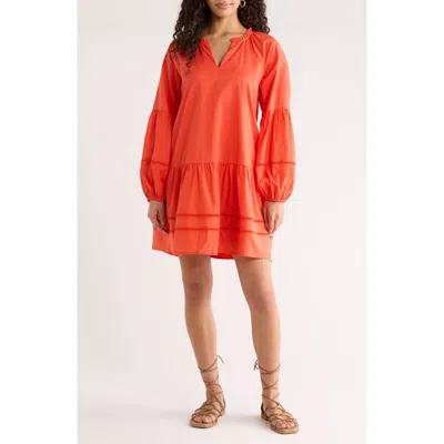 Sugarlips Ivonna Long Sleeve Cotton Shift Dress In Red