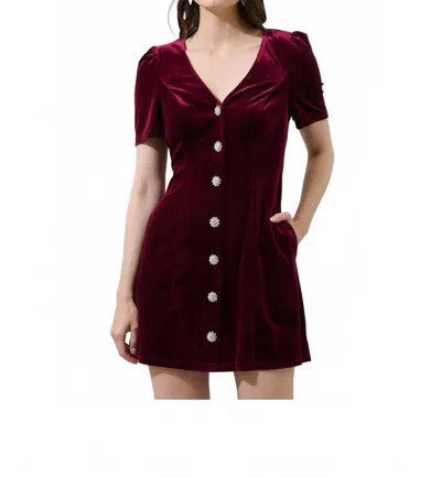 Sugarlips Jackson Velvet Button Mini Dress In Burgundy In Red