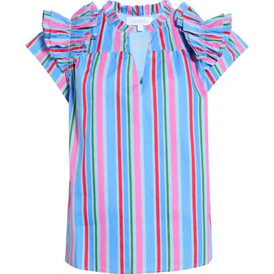 Sugarlips Jaimie Stripe Ramona Ruffle Cotton Top In Multi