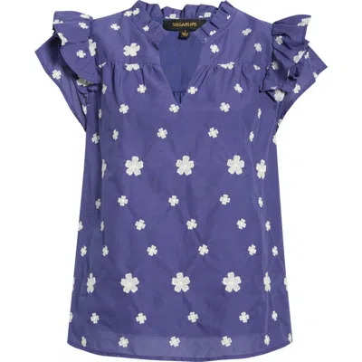 Sugarlips Jaimie Stripe Ramona Ruffle Cotton Top In Blue