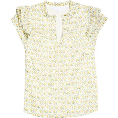 Sugarlips Jaimie Stripe Ramona Ruffle Cotton Top In Neutral