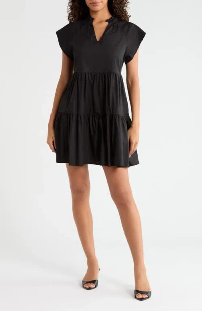 Sugarlips Janelly Tiered Cotton Poplin Minidress In Black
