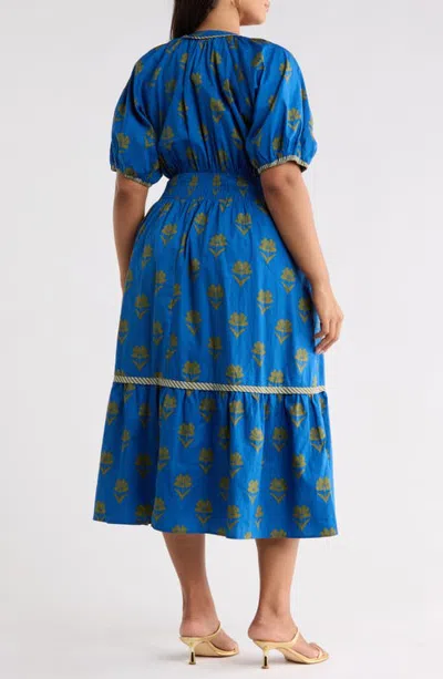 Sugarlips Jara Puff Sleeve Cotton Midi Dress In Animal Print