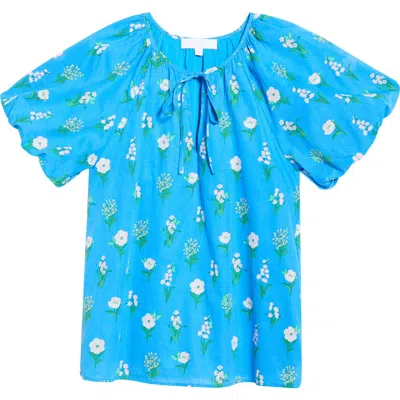 Sugarlips Jazleen Floral Print Puff Sleeve Top In Blue
