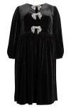 Sugarlips Jena Glow Bow Long Sleeve Velvet Midi Dress In Black