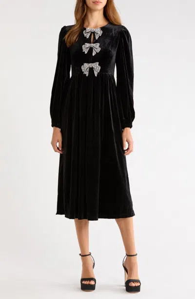 Sugarlips Jena Glow Bow Velvet Midi Dress In Black