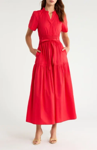 Sugarlips Jennis Belted Cotton Maxi Dress In Red