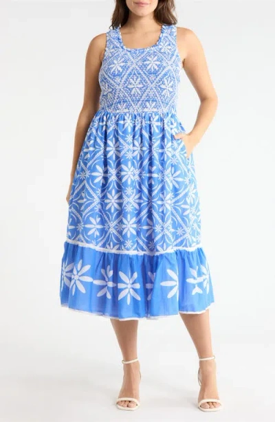 Sugarlips Jessy Smocked Sleeveless Midi Dress In Blue