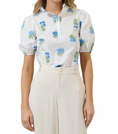 Sugarlips Jillian Floral Miraya Mock Neck Poplin Top In Blue Green Multi In White