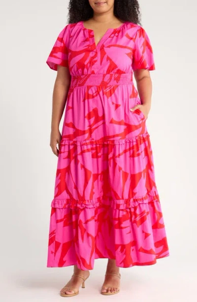 Sugarlips Jolene Print Tiered Maxi Dress In Pink
