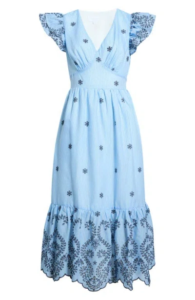 Sugarlips Joliet Stripe Eyelet Zayla Midi Dress In Blue