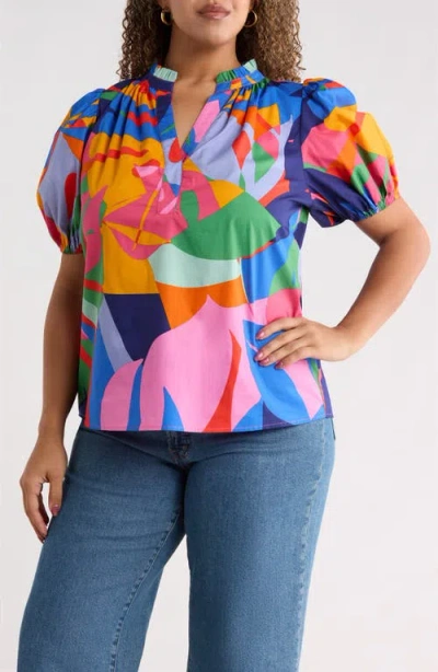 Sugarlips Josy Chroma Abstract Puff Sleeve Top In Multi