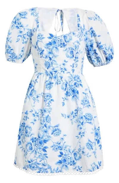Sugarlips Juba Floral Print Puff Sleeve Dress In Multi
