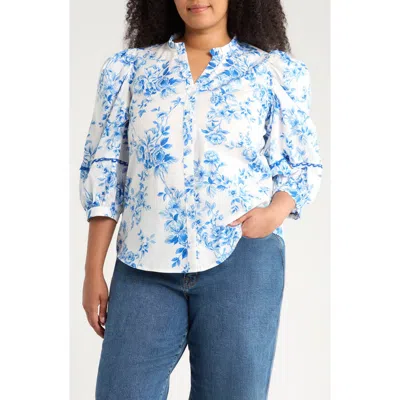Sugarlips Juba Vale Floral Button-up Top In Blue