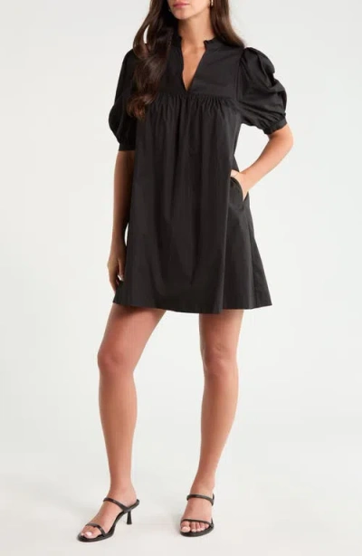 Sugarlips Julissa Split Neck Cotton Babydoll Minidress In Black