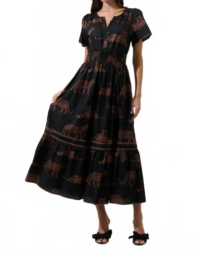 Sugarlips Jungle Cat Smocked Midi Dress In Black
