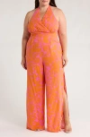 Sugarlips Kaci Floral Magic Moment Halter Jumpsuit In Orange