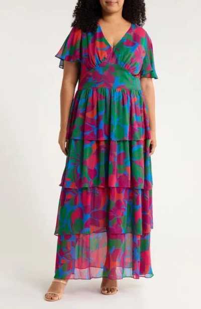 Sugarlips Kaeli Floral Amabel Floral Tiered Maxi Dress In Green