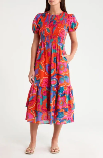Sugarlips Kahlia Tropics Aruba Smocked Cotton Midi Dress In Multi
