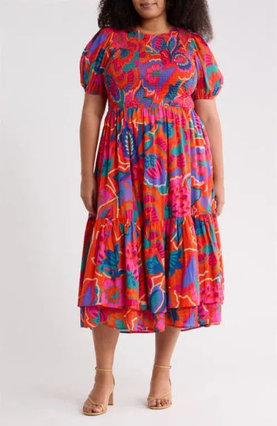 Sugarlips Kahlia Tropics Aruba Smocked Midi Dress In Multi
