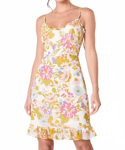 Sugarlips Kaia Tie Strap Ruffle Mini Dress In Ivory Multi In Yellow