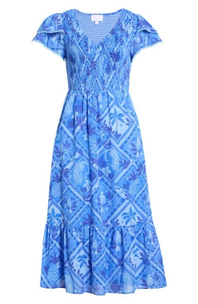 Sugarlips Kaidy Tropical Print Midi Dress In Blue