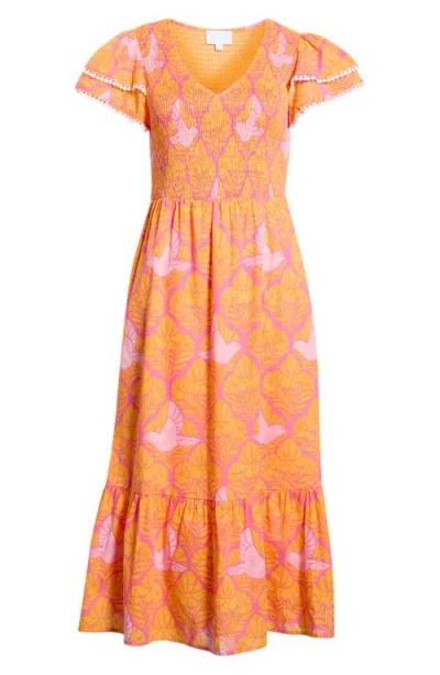 Sugarlips Kaidy Tropical Print Midi Dress In Orange