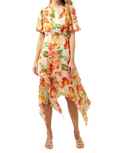 Sugarlips Kailua Floral Aerin Asymmetrical Flutter Midi Dress In Blush-multi