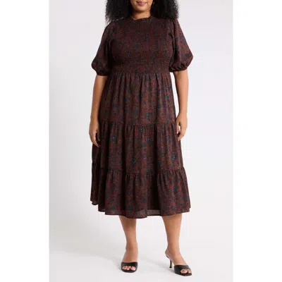 Sugarlips Kalida Beau Frazier Smocked Tiered Midi Dress In Brown