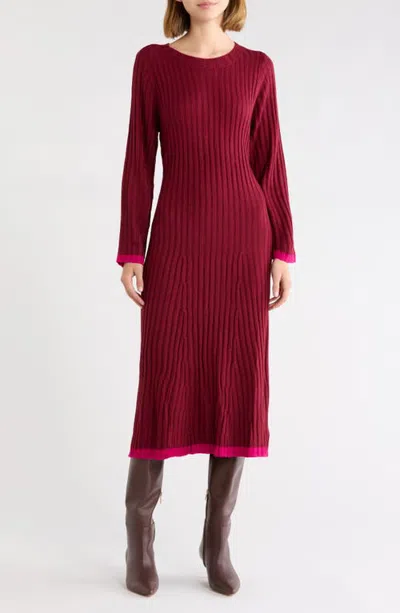 Sugarlips Kamala Long Sleeve Rib Knit Midi Dress In Red