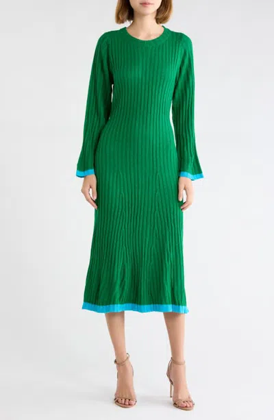 Sugarlips Kamala Long Sleeve Rib Knit Midi Dress In Green