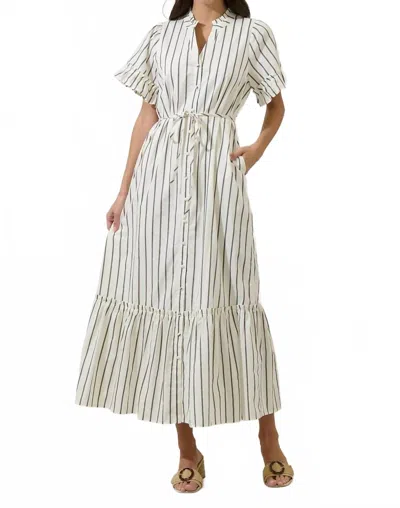 Sugarlips Kamara Striped Alna Button Up Midi Dress In Marshmallow In White