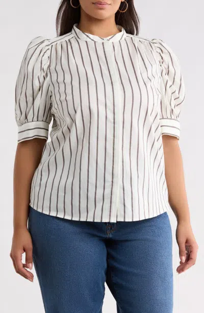 Sugarlips Kamara Striped Puff Sleeve Cotton Shirt In Marshmallow