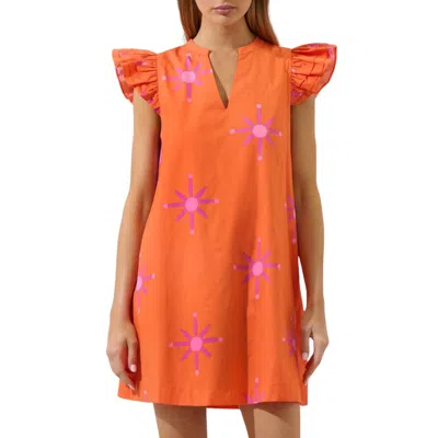 Sugarlips Karani Starburst Evalyn Ruffle Mini Dress In Orange/fuchsia