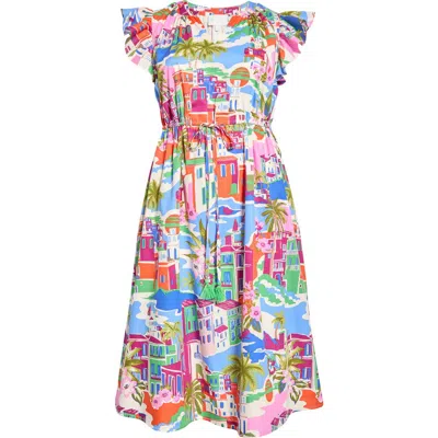 Sugarlips Karani Starburst Flutter Sleeve Tie Waist Midi Dress In Multi