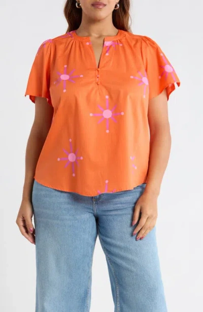 Sugarlips Karani Starburst Xoey Split Neck Top In Orange