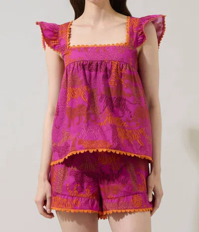 Sugarlips Kareen Square Neck Blouse In Magenta In Pink
